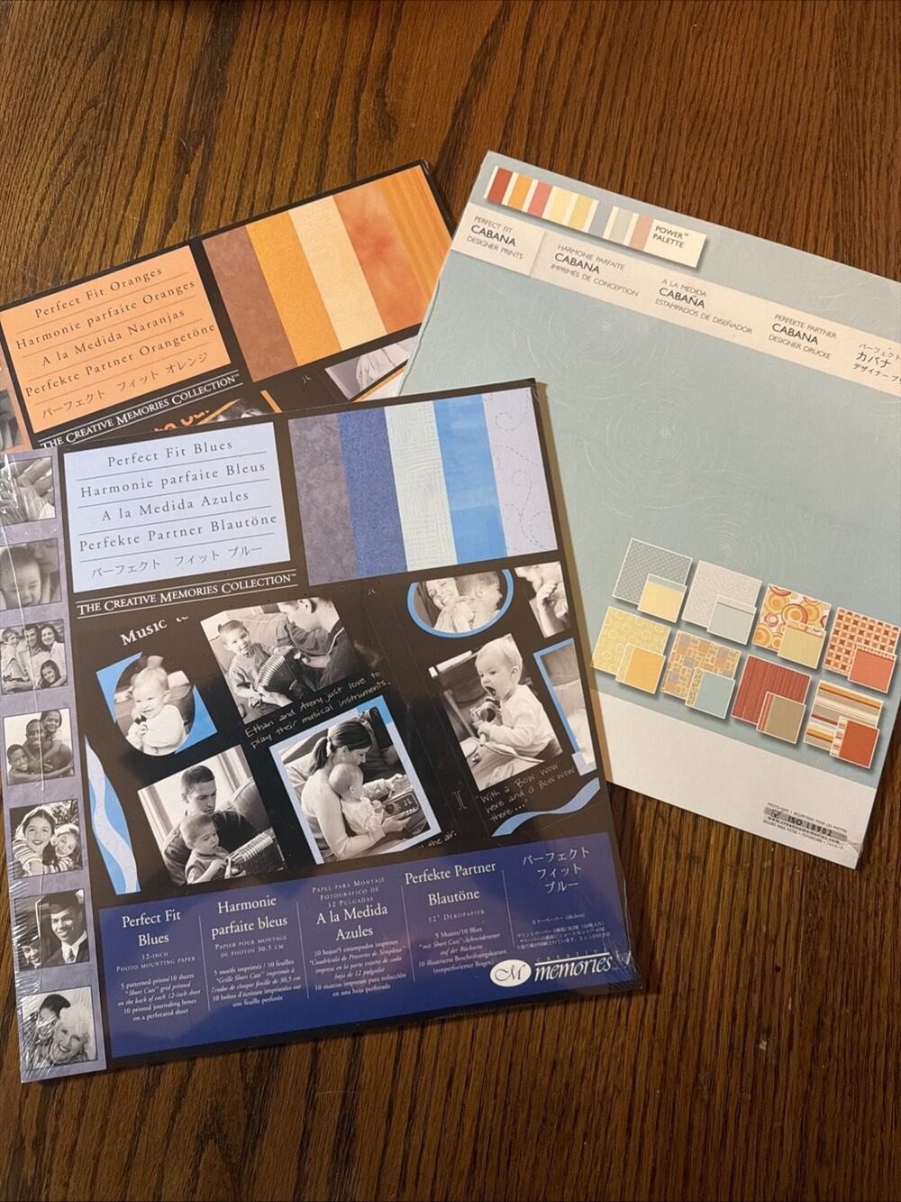 (3) Creative Memories 12x12 Photo Paper Scrapbook Shades Blue Orange Peach LOT